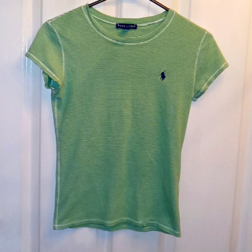 Ralph Lauren Polo Tee Green & White Stripes Size Small